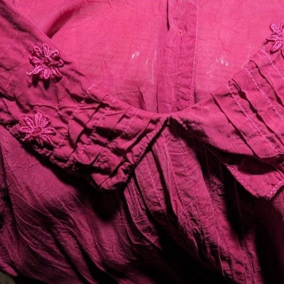 Mysterious Dress, Sheer Silk-like Deep Rose Rayon Drop-Waist, Midi - Picture 2 of 7